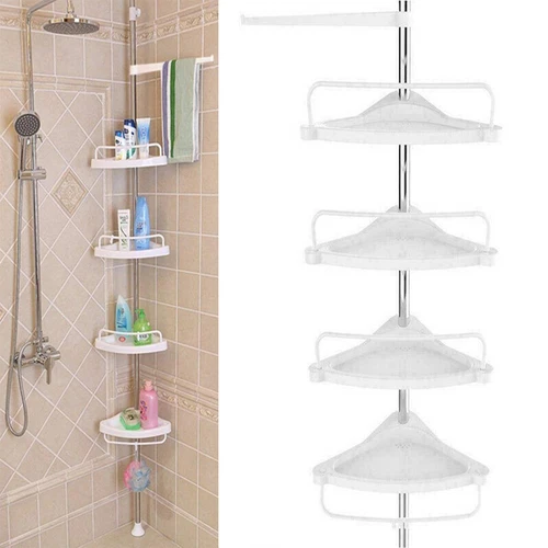4 Tier Telescopic Bathroom Wall Corner Shelf Rack Shower Caddy Storage Organizer - Picture 1 of 11