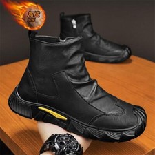 Men Winter Faux Lined Retro Pleated Round Toe Warm Comfort Ankle Boots Shoes