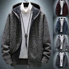 Men Knitted Cardigan Hooded Jumper Fleece Coat Warm Sweater Zip Up Jacket Casual