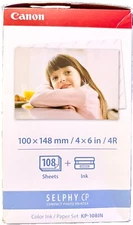 Canon KP-108IN Selphy 4x6 Color Ink Paper Set 108 Sheets with 3 Toners 3115B001 