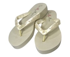 Pearl Ivory Low/Flat Heel Flip Flop Sandals, Cream Swarovski, Wedding Shoes