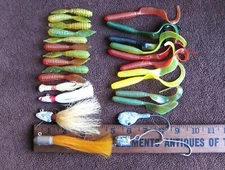Lot of 6 Vintage Jigs with 20 Plastic Swimming Baits: Mixed Brand, Size