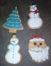 Gingerbread cookie Christmas ornaments set of 4 Santa Tree Snowman