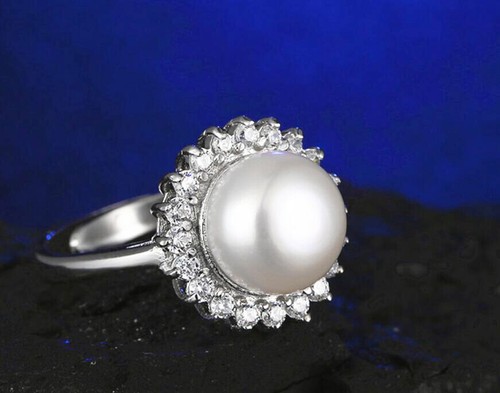 Anillo de girasol perla cultivada natural AKoya Tamaño ajustable: 6 7 8 9 - Imagen 2 de 3