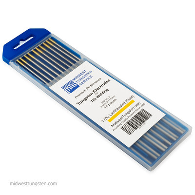 TIG Welding Tungsten Rod Electrodes 1.5% Lanthanated 3/32  x 7  (Gold WL15) 10PK