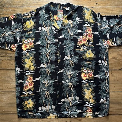 Pineapple Connection Best Brand Men's Hawaiian Shirt XL Black Floral Palm Trees