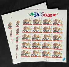 Three US 3835 Full Mint Sheets Dr. Seuss Commemorative Issue - 37c MNH FV $22.20