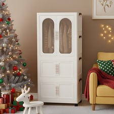 Portable Wardrobe Folding Plastic Clothes Cabinet Storage Box with 6 Doors White