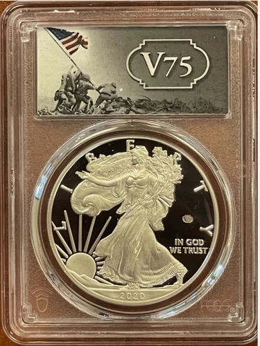 2020 W End of World War WW2 V75 Privy American Silver Eagle Proof PR69 PCGS FS