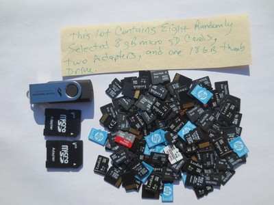Lot of 8 Mixed Brand random 8GB MICRO SD Memory Card's w/16GB thumb drive +extra