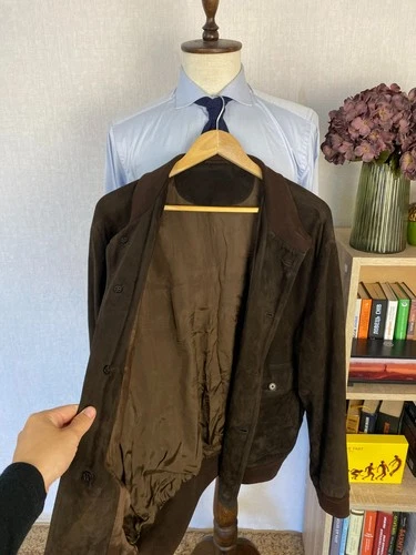 Enrico Mandelli Milano Brown Suede Italian Tailored Bomber Jacket 44, EU 54 image 7