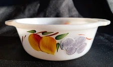 Vintage Fire-King Fruit Pattern Milk Glass Utility Bowl 5.5" Hand-Painted Dish