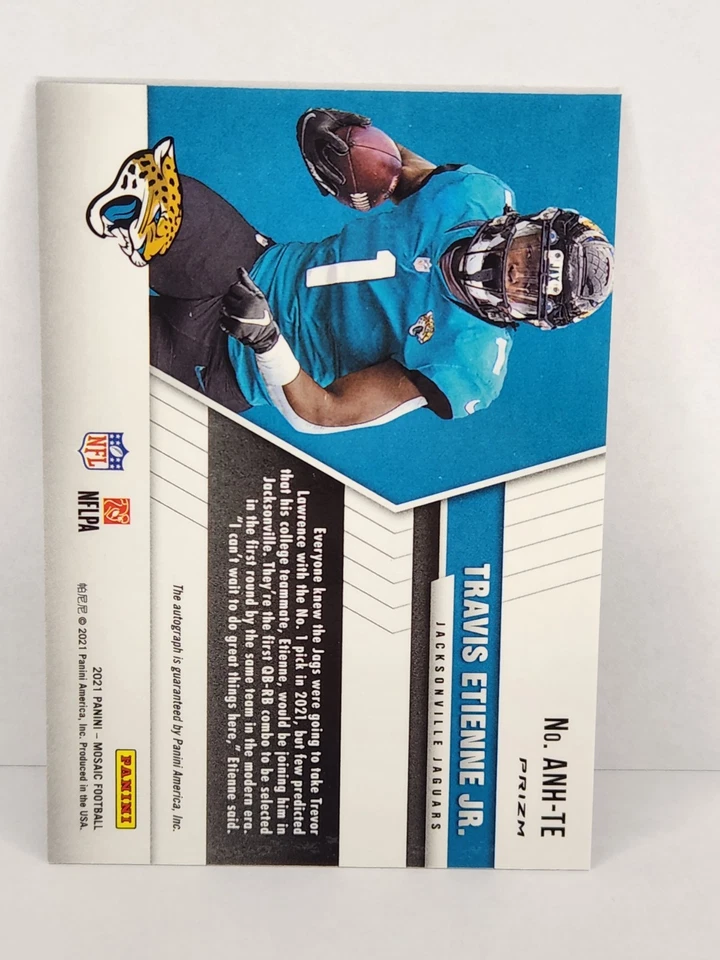 2021 Panini Mosaic No Huddle Autographs Travis Etienne Jr. Silver Disco Prizm RC - Image 3 of 3