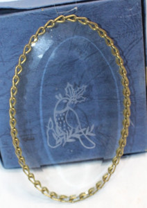 Vintage Oval Etched Clear Glass Window Sun Catcher Partridge with a Pear 5.25”