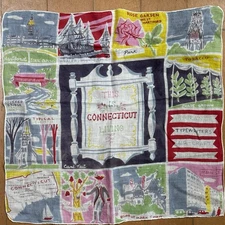 Vintage Carl Tait Connecticut Living Hankie Handkerchief Americana MCM State 60s