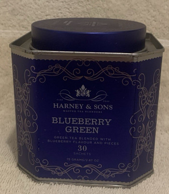 Harney & Sons BLUEBERRY GREEN TEA Octagon Tin Box (empty) 4x4x4 - GUC