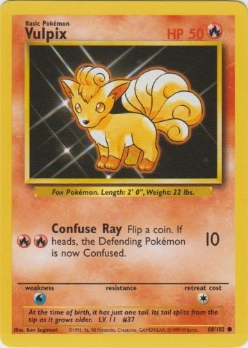 Vulpix 68/102 Common Base Set Unlimited Pokemon Heavily Played