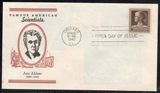 USA 1940 FDC 10 ¢ Jane Addams, Sc #878, Chicago, IL annuler, cachet Linprint 14 $