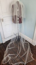 White Bridal Veil Chapel Length, Floor Length, Pearl Border