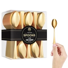 Mini Spoons For Desserts - Bulk Pack Of 200 Gold Dessert – Disposable 4.5 Inc...
