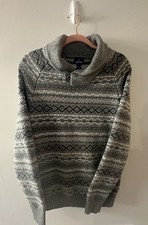 Old Navy Fair Isle Shawl Collar Sweater Gray Knit Pullover Men  s Medium