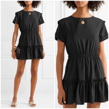 ALICE + OLIVIA $285 Garner Tiered Solid Black Mini Ruffle Dress Size 8