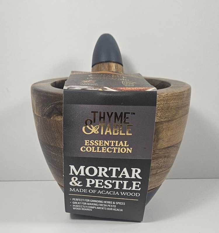 Thyme & Table Acacia Wood Mortar & Pestle New In Box