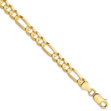 10K Yellow Gold 6mm Concave Figaro Link Bracelet 9"
