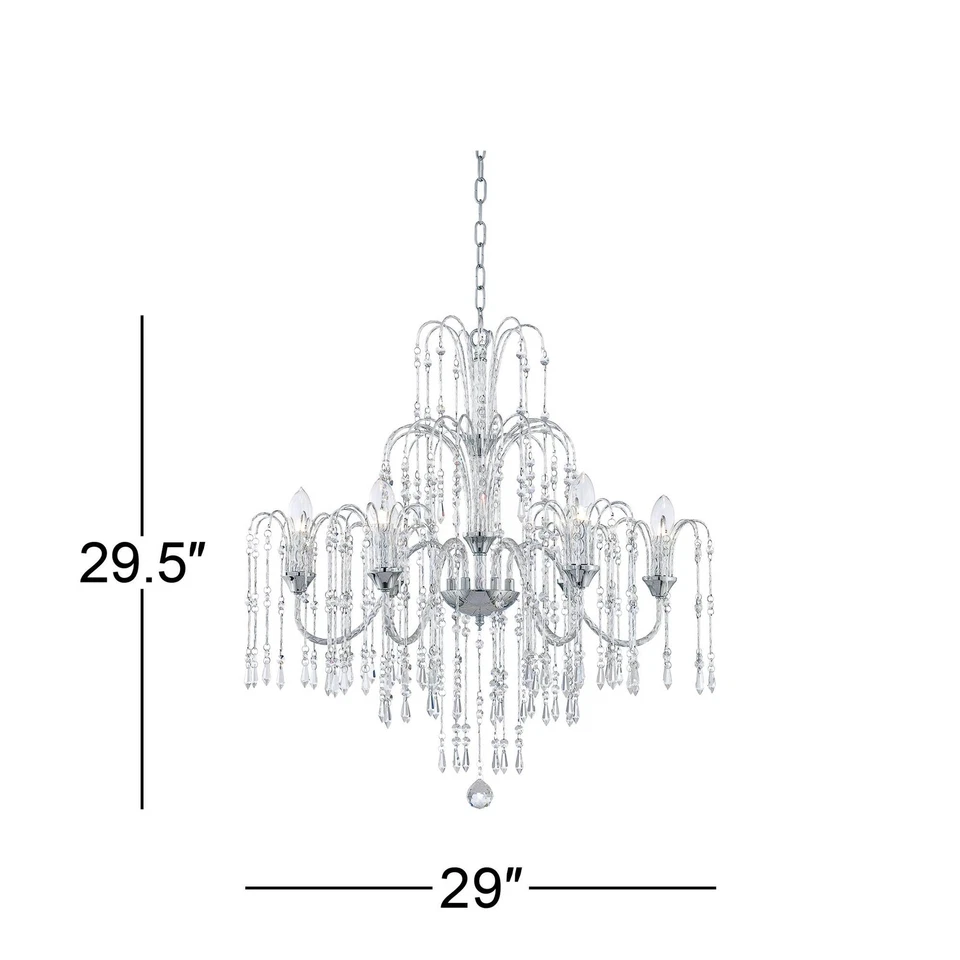 Candelabro Crystal Rain cromado 28" de largura moderno 6 luzes luminária para sala de jantar - Imagem 4 de 4