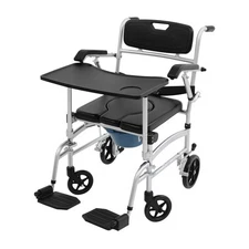 Shower Chair with Wheels, Toilet Wheelchair, Commode Chair with Wheels