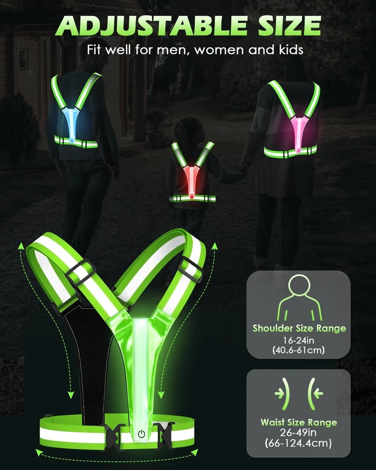 Zacro 2-Pack LED Reflective Running Vest, USB Rechargeable, 5-Color, High-Vis - Image 4 of 4