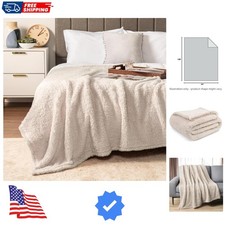 Sherpa Bed Blanket King Size, Cream Beige Plush Soft Cozy Blanket for Bed, Fl...