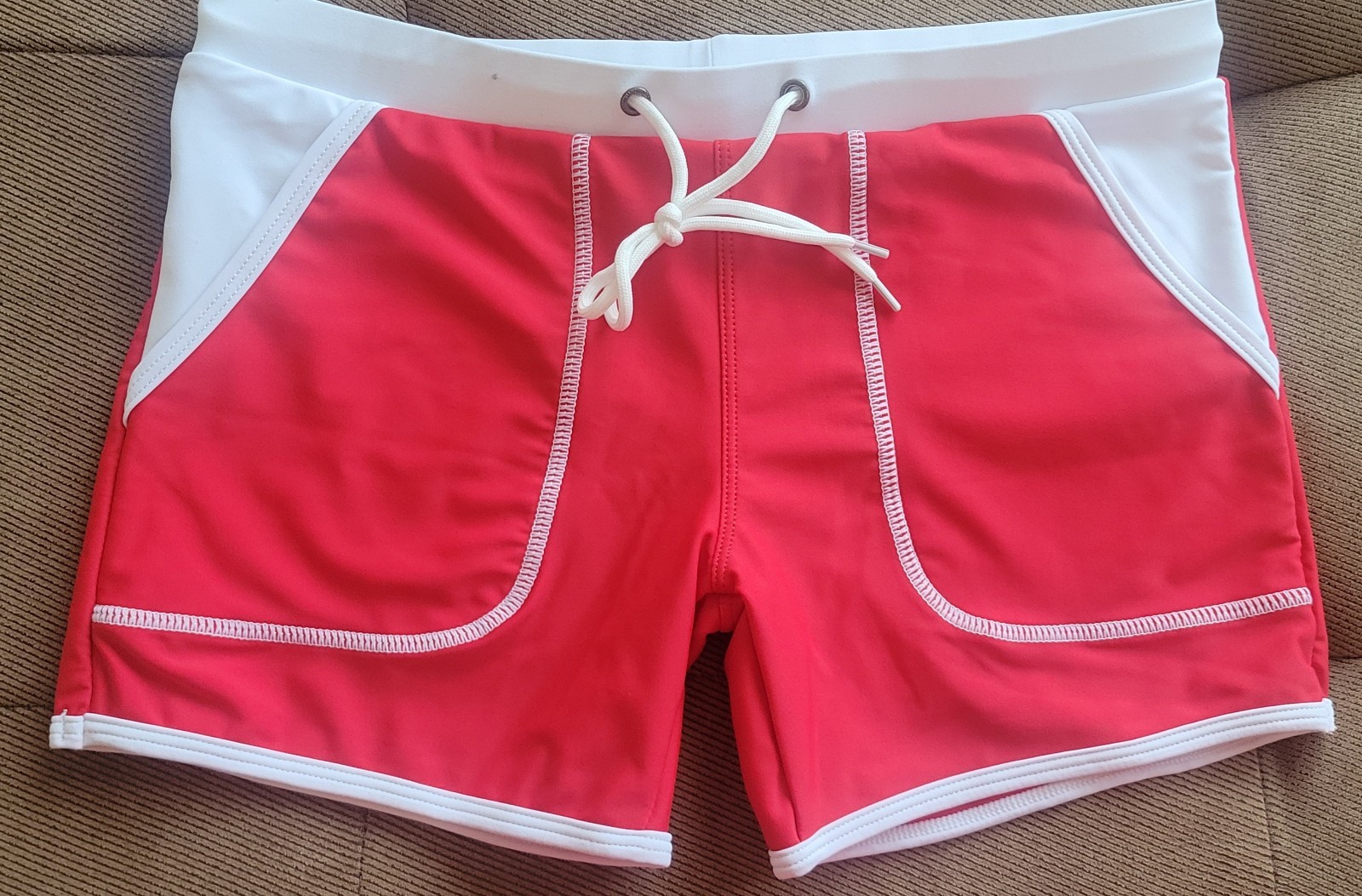 UXH Collection Swim Square Cut Medium Red White Free Shipping