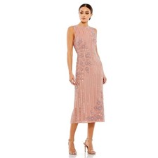 Mac Duggal Pink Beaded Sequin Floral Embellished Sleeveless Midi Dress 6 NWT
