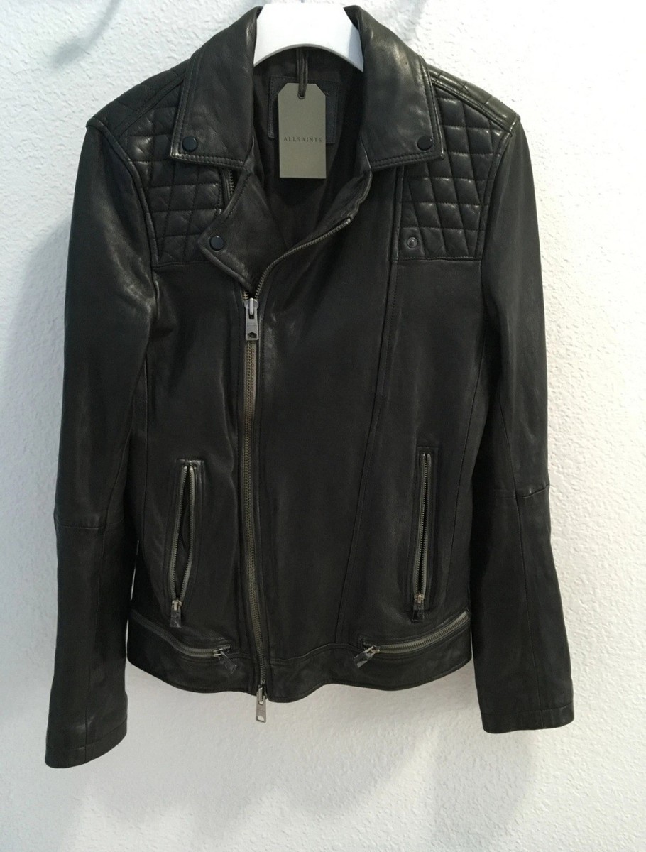 All Saints Conroy Men's Leather Biker Jacket Ink Navy Size S | eBay