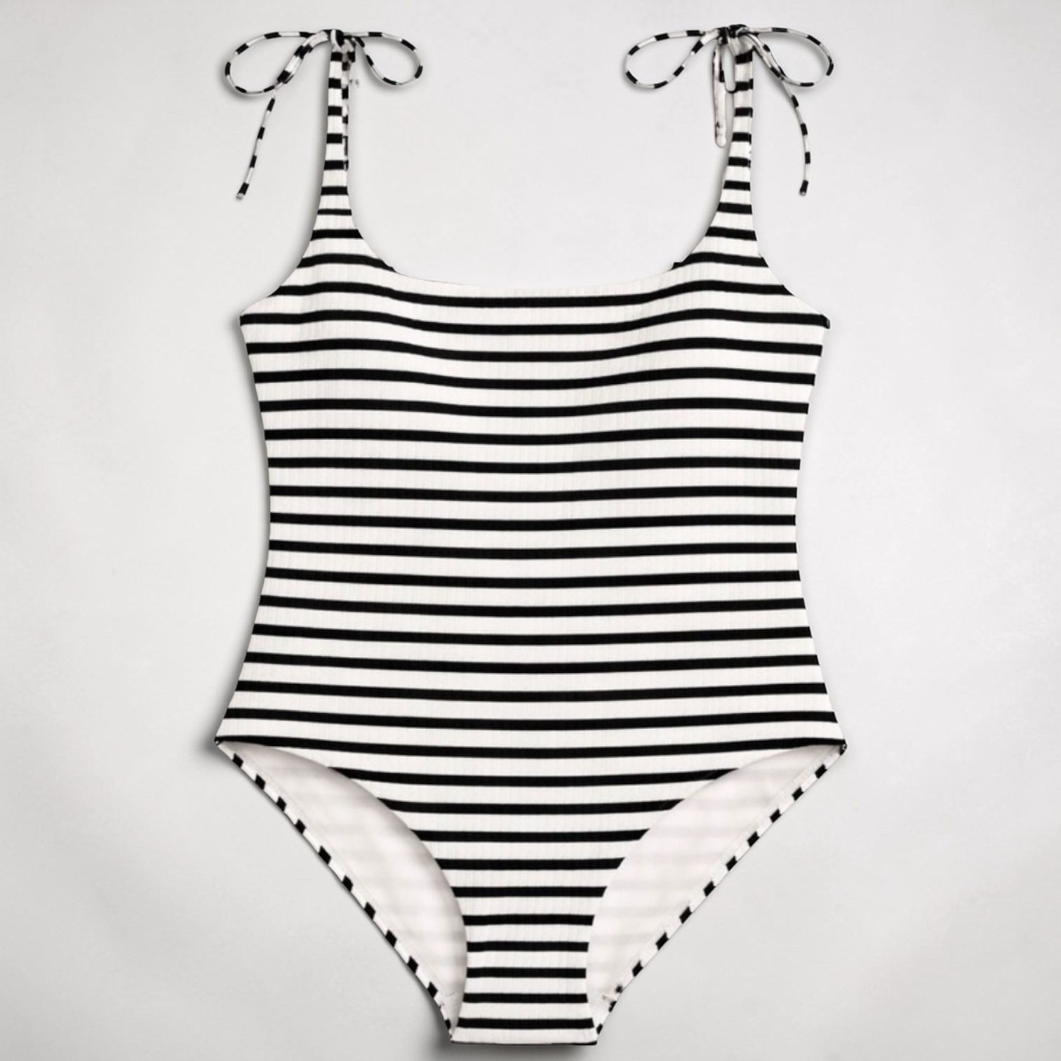 & Other Stories One Piece Swimsuit Black White Striped Ribbed Size 10
