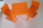 Barbie 1973 Townhouse Dining Table Set with 2 Orange Chairs, Vintage