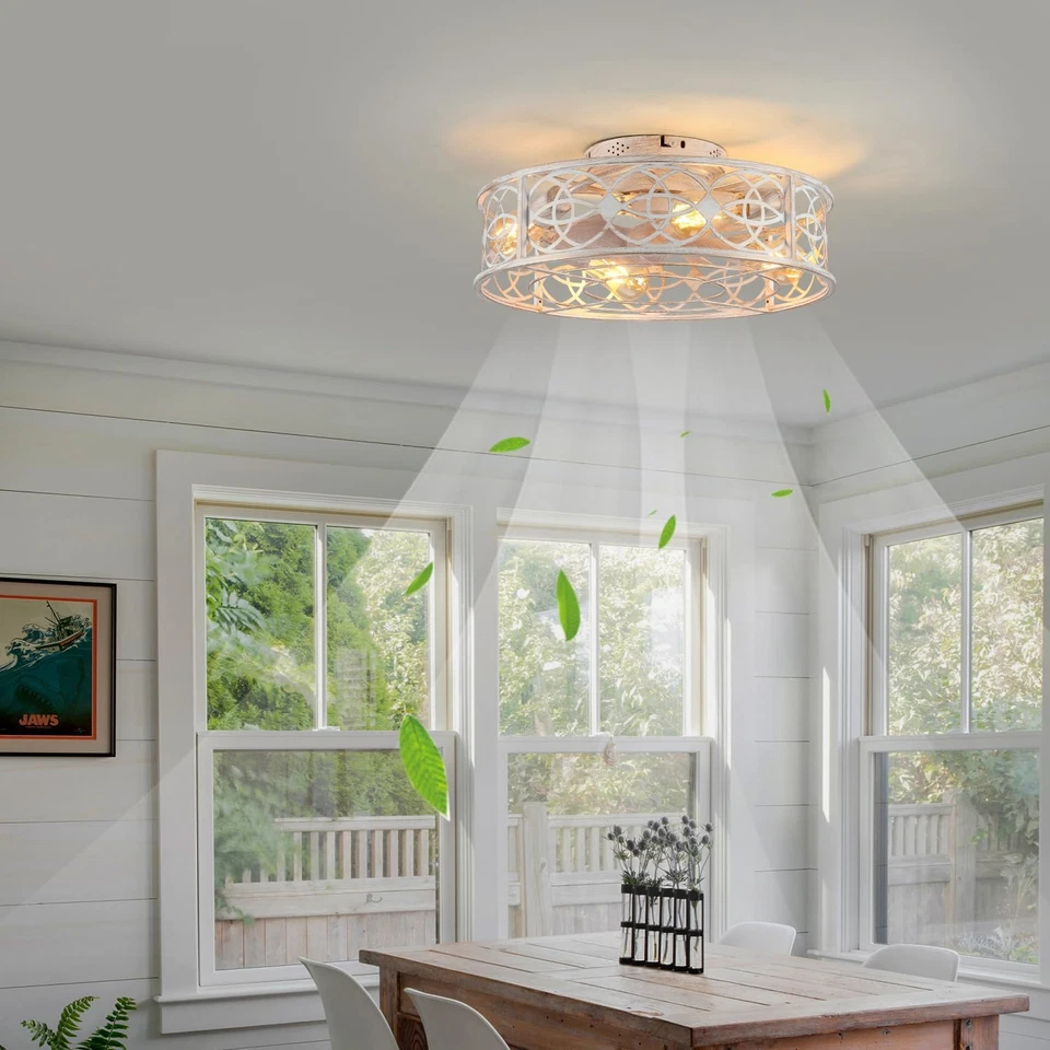 20"Caged Ceiling Fans with Lights Remote Control Industrial Low Profile Flush Mo - Image 3 of 4