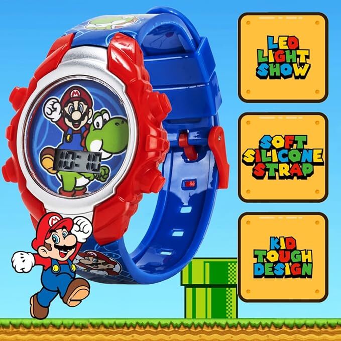 Super Mario Kids Digital Watch with Yoshi, LED Light Show, Boys