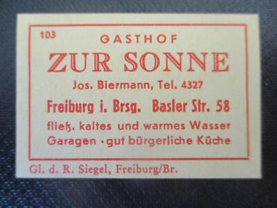 (14023) Reklame / Streichholzetikett Gasthof zur Sonne, Freiburg