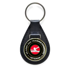 US Army 84th Training Command Veteran Black Leather Keychain Silver Keyring