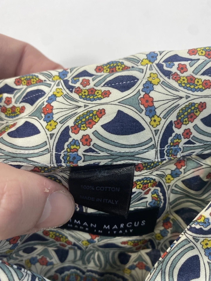 Neiman Marcus 男式衬衫 2XL 纽扣意大利制造花卉设计师现代 — 第 4/4 张图片