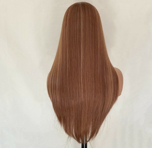 Copper Red Ginger Wig HD Front Lace Human Hair Blend Highlights Wavy Curly - Picture 4 of 5