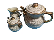 Enterprise Drip-O-Lator Tea Coffee Pot Set MCM Yellow Floral w/ Creamer & Sugar