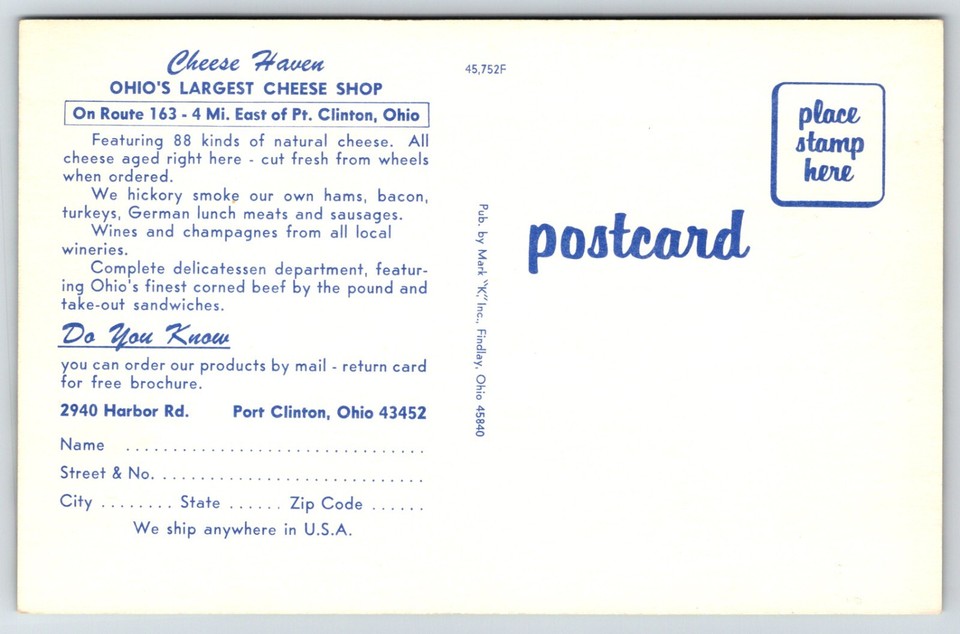 Cheese Haven Port Clinton Ohio OH Rte 163 Vintage Photo Chrome Postcard
