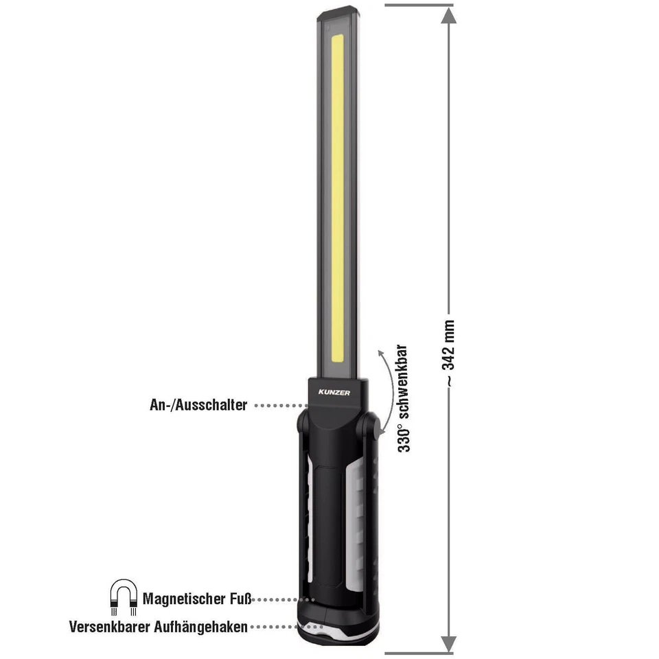 Kunzer Akku Arbeitsleuchte PL-011.2 COB LED Arbeitslampe USB-C 330° schwenkbar - Bild 4 von 4
