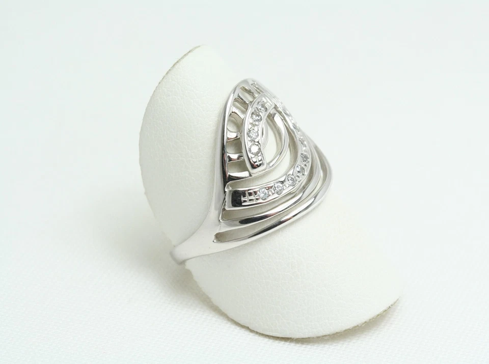 Anello da donna Occhio Stilizzato in Oro Bianco 18 Kt e Zirconi misura 15 nuovo - Immagine 3 di 4