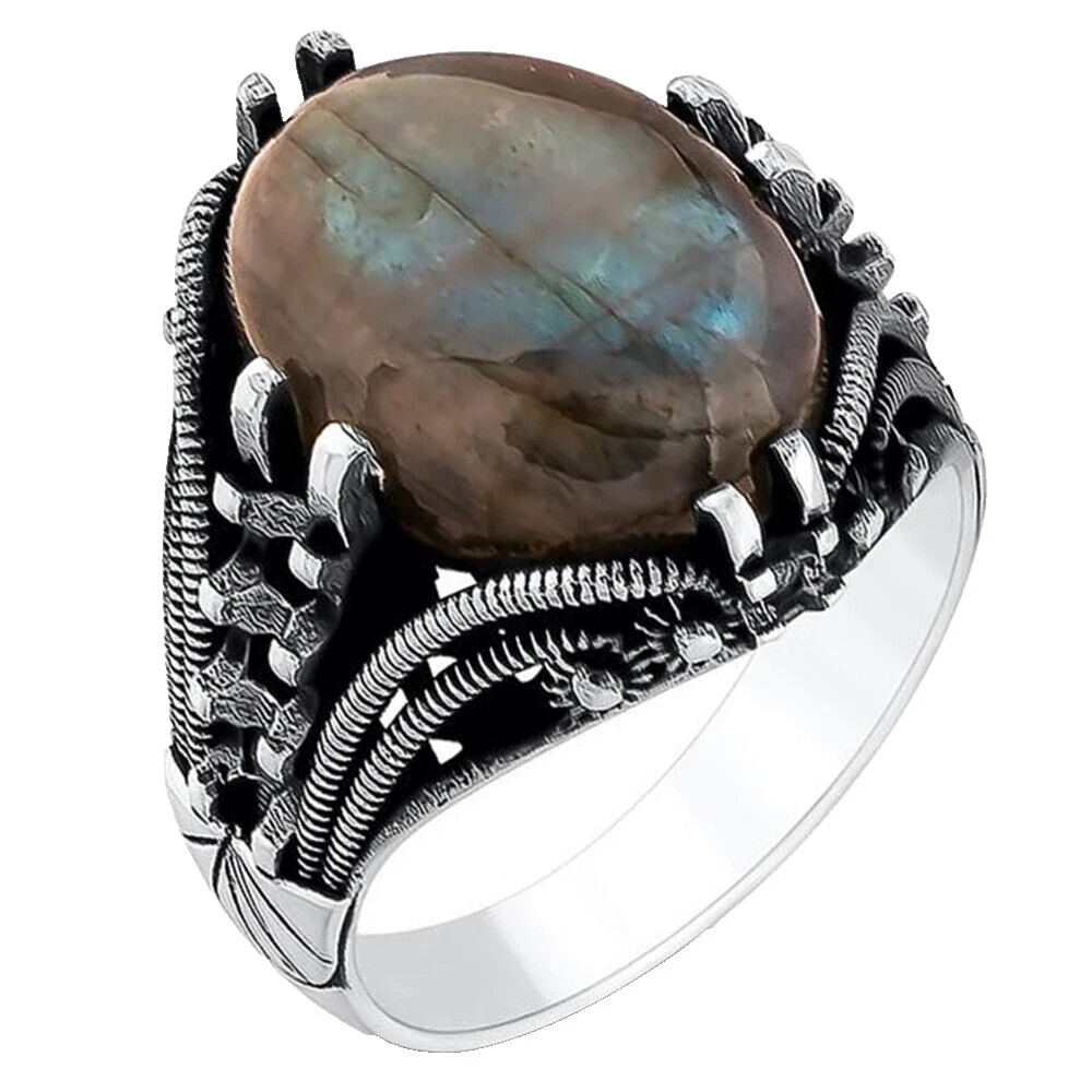 Anillos de Plata de Ley Piedra Labradorita para hombres