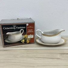 Johann Haviland Crowning Fashion Golden Band Vintage Gravy Boat with Underplate