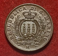 San Marino 10 Centesimi 1938 R UNC Bronze Coin KM#13 400K Mintage T8751a